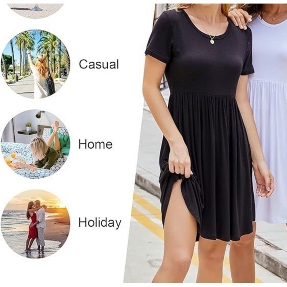 NWT Women's Longyuan‎ Short Sleeve Casual Fit & Flare Dress - Black - Large